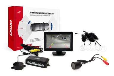 AMIO Parking senzori x4, bijeli, 22 mm, TFT01 4,3", buzzer, HD-301-IR kamera za rikverc